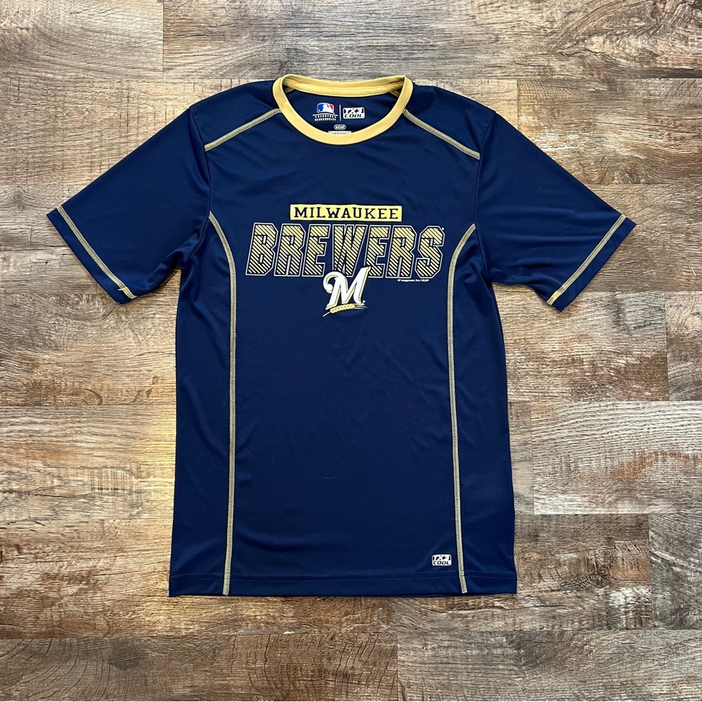 NWOT MLB Milwaukee Brewers Navy Blue Athletic Material Tee Size Small